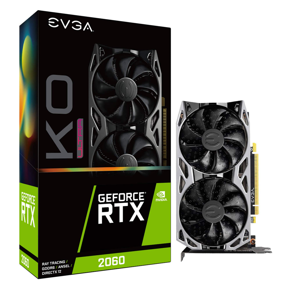 EVGA GeForce RTX 2060 KO Ultra Gaming, 06G-P4-2068-KR, 6GB GDDR6, Doble Ventilador, Placa Trasera de Metal