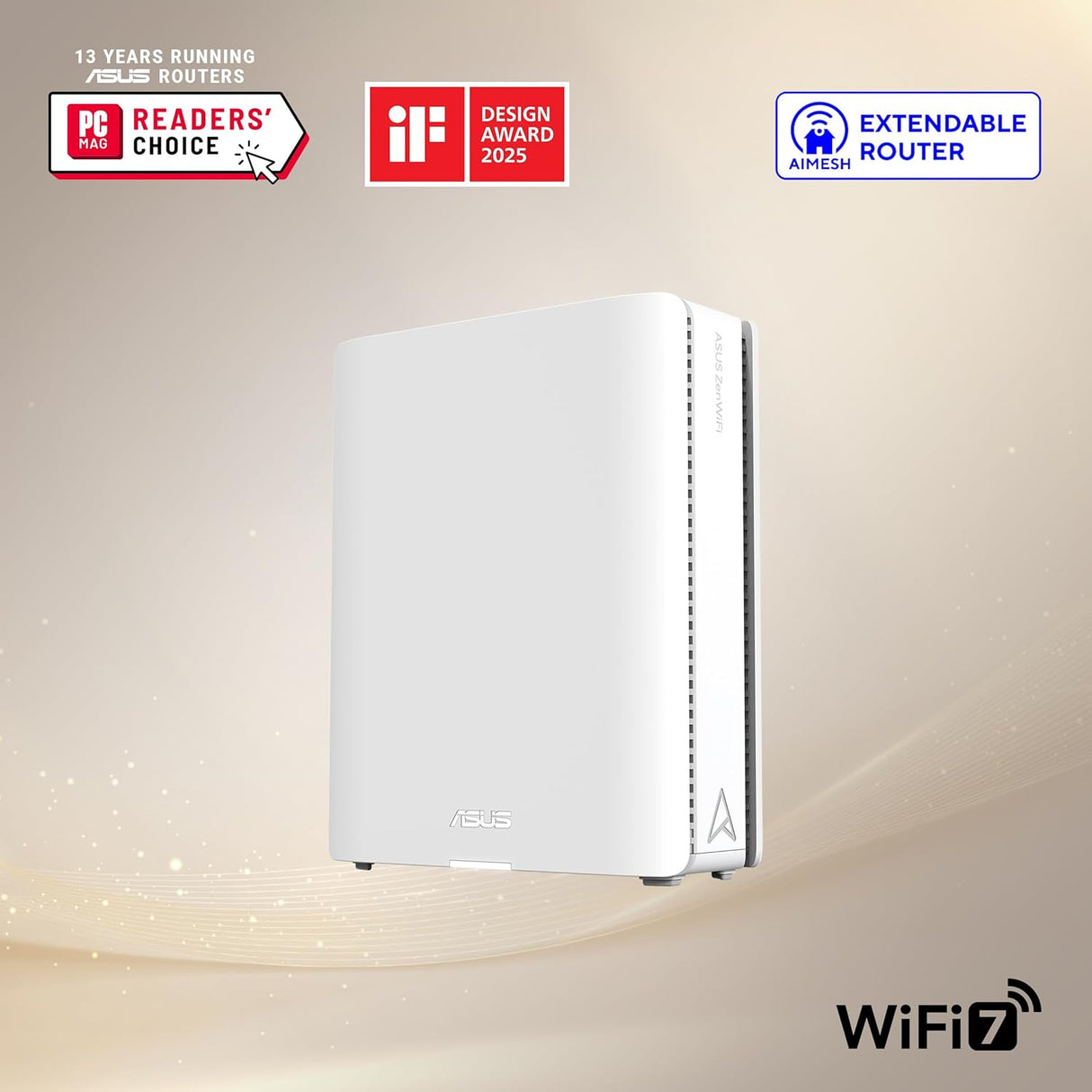 ASUS ZenWiFi BQ16 White 1-Pack - Sistema WiFi 7 Cuatribanda BE25000 (802.11be) en Malla, Ancho de Banda de 320 MHz y 4096-QAM, Dos Puertos 10G, WAN de Reserva, Seguridad de Red y Compatible con AiMesh