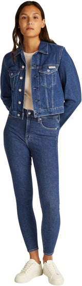 Calvin Klein Cazadora vaquera Mujer Cropped 90'S Denim Trucker con bolsillos en el pecho, Azul (Denim Medium), S