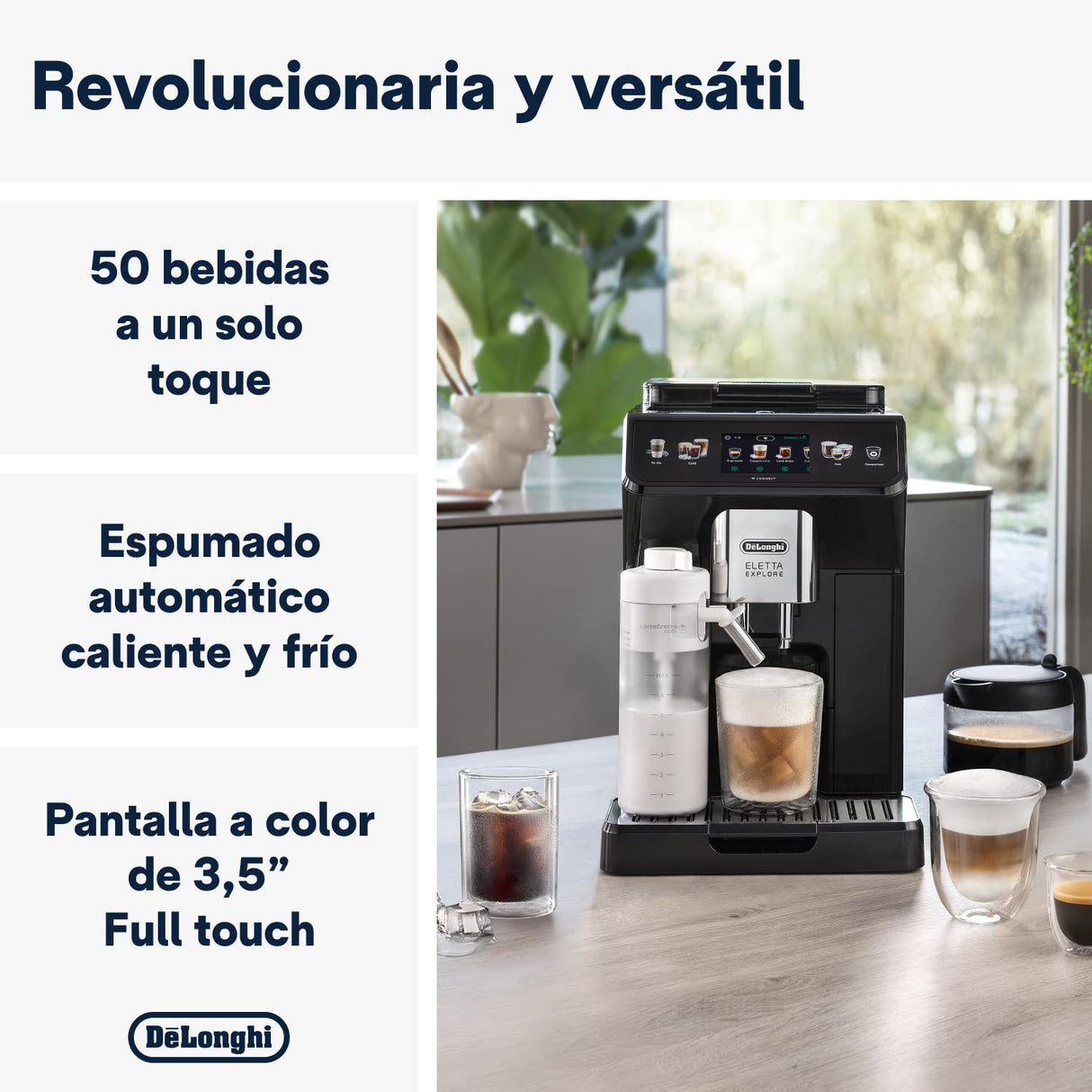 De'Longhi Eletta Explore ECAM452.67.G, Cafetera Superautomática Bebidas Calientes y Frías con Cold Extraction Technology, Recetas Cold Brew, LatteCrema Hot and Cool para Leche y Bebidas Vegetales