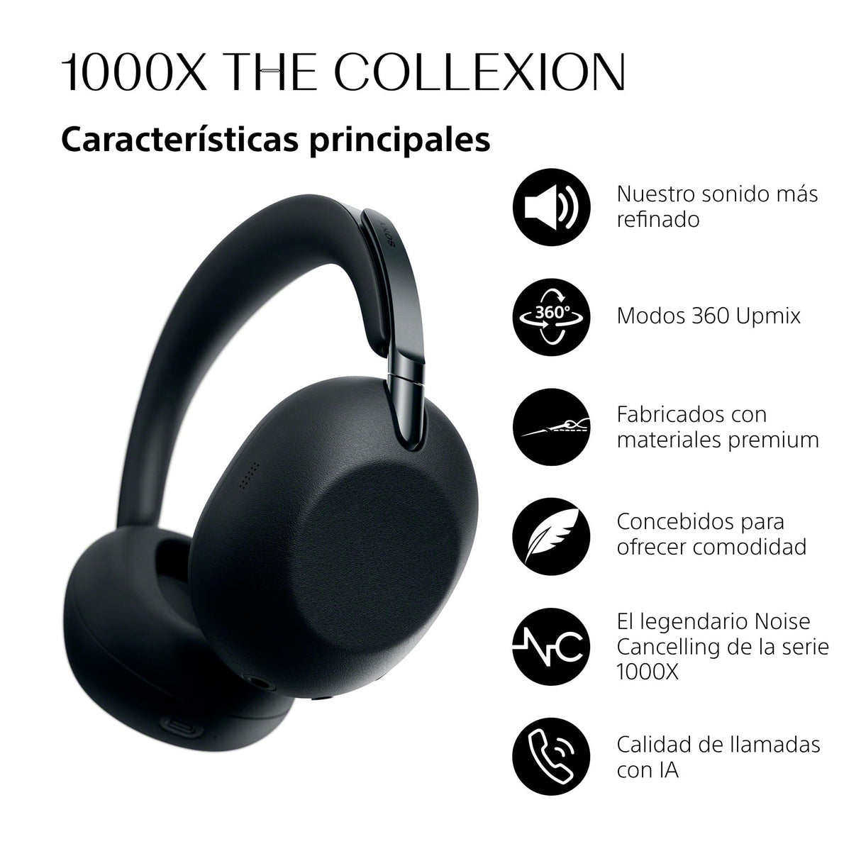Sony 1000X The COLLEXION Auriculares inalámbricos de Lujo Bluetooth con Noise Cancelling Premium, Sonido Hi-Res Estudio; 360 Upmix, con Estuche para Viajes, Negro, Nuevo Modelo