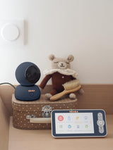 Béaba - Monitor de bebé 2 en 1, Pantalla/aplicación móvil dedicada, cámara HD, rotación de 360°, visión Nocturna, walkie-Talkie, Canciones de Cuna, Control de Temperatura y Humedad, Zen Premium Blue