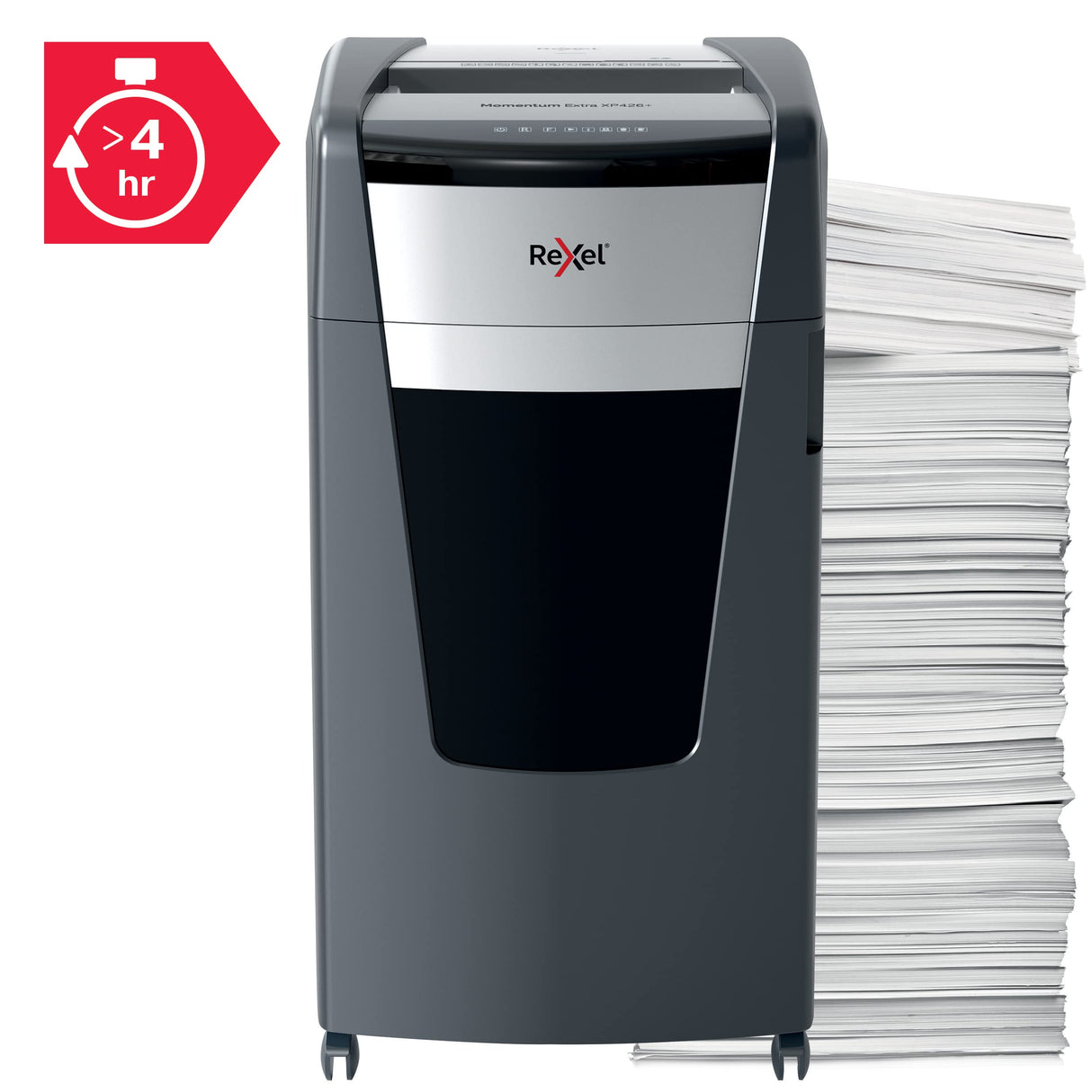 Rexel XP426+ Cross Cut Paper Shredder, Shreds 26 Sheets At Once, P4 Security Level, Jam-Free Technology, Office Use, 120 Litre Pull-Out Bin, Black, Momentum Extra Range, 2021426XEU