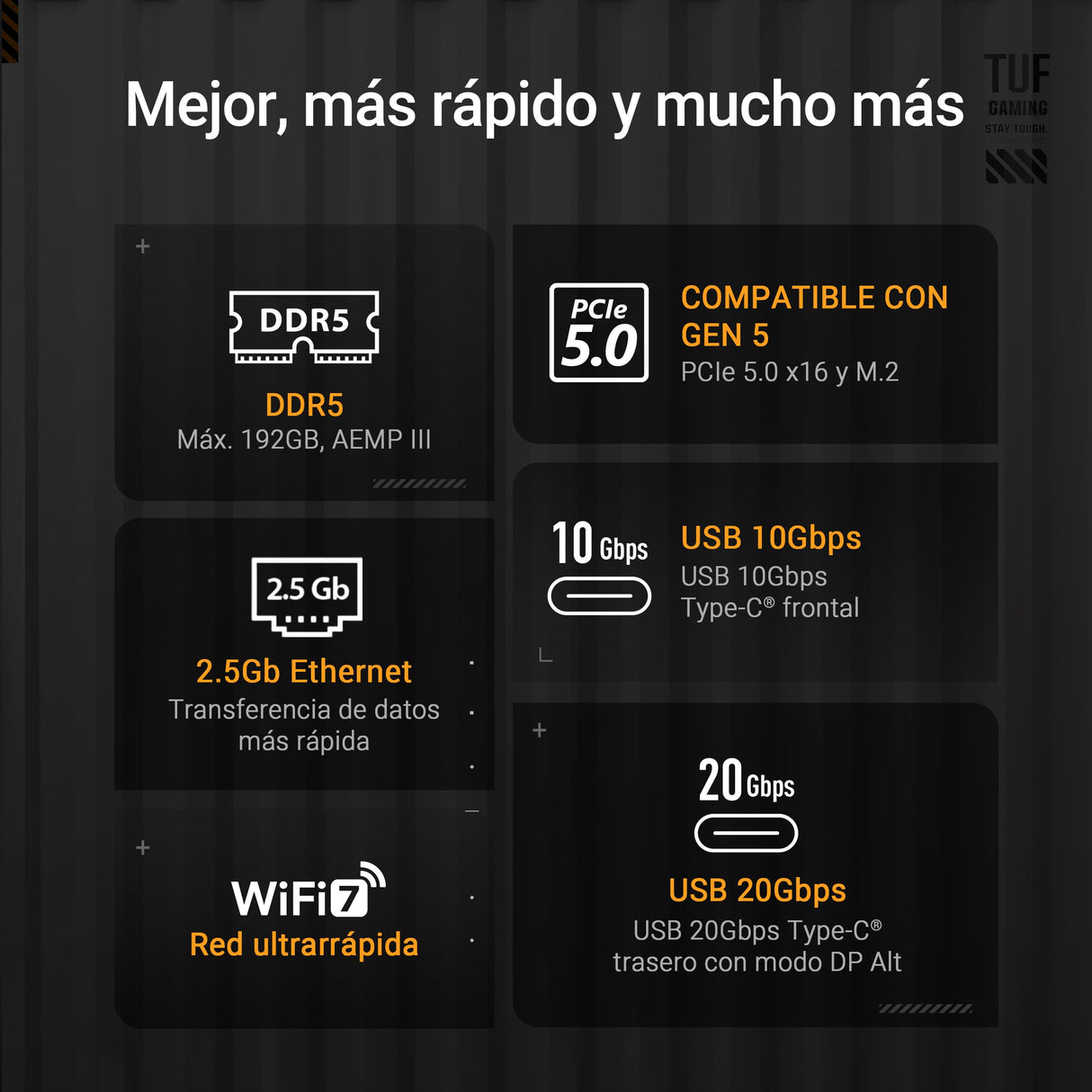 ASUS TUF Gaming B860M-PLUS WiFi, Placa Base Intel mATX, 12+1+2+1 80A etapas de alimentación DrMOS, DDR5, PCIe 5.0, 3 Ranuras M.2, Wi-Fi 7, Realtek 2.5Gb Ethernet, DisplayPort, HDMI, USB 20Gbps Tipo-C