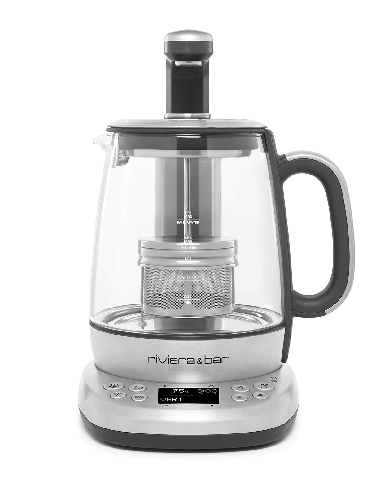 Riviera&bar CHA DAO Expert – Tetera de temperatura ajustable – Cristal templado y acero inoxidable – Modo silencioso – Infusión de té óptimo – 1,5 L, 22 x 36,5 x 29,5 cm