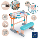 Smoby- Pupitre de Madera 2-en1, Escritorio o Pizarra Infantil, Fácil Plegado sin Herramientas, Estructura Sólida, 80 Accesorios, Niños Niñas A Partir de 3 Años (7600420304)