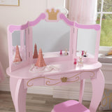 KidKraft Juego de tocador de Maquillaje Infantil Princesa con Espejo y Taburete de Madera, Muebles para Salas de Juego y Dormitorio de niños (76123)