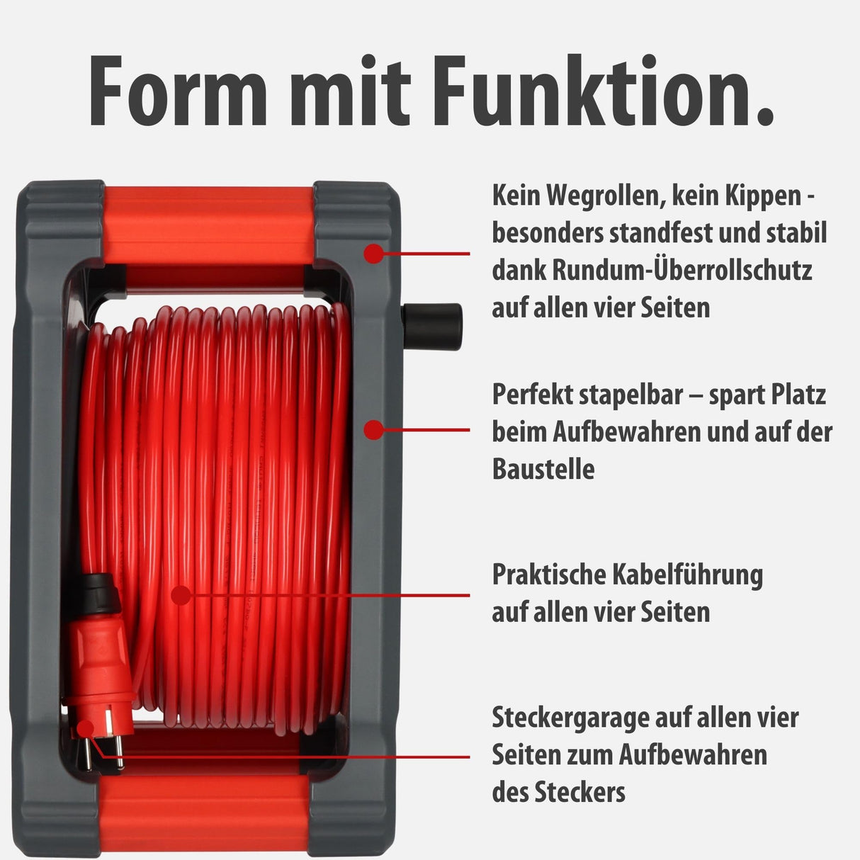 Brennenstuhl Professional KA 5110 5 IP44 carrete para instalación de construcción, cable BQ de 50 m en rojo, 5 enchufes de seguridad, uso en obra y exterior permanente, fabricado en Alemania