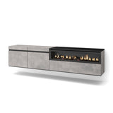 Skraut Home | Mueble TV | Televisión | Muebles de salón, almacenaje | 200x45x35cm | para TV hasta 80" | Chimenea eléctrica | Colgado, Suspendido | Estilo Moderno | Cemento