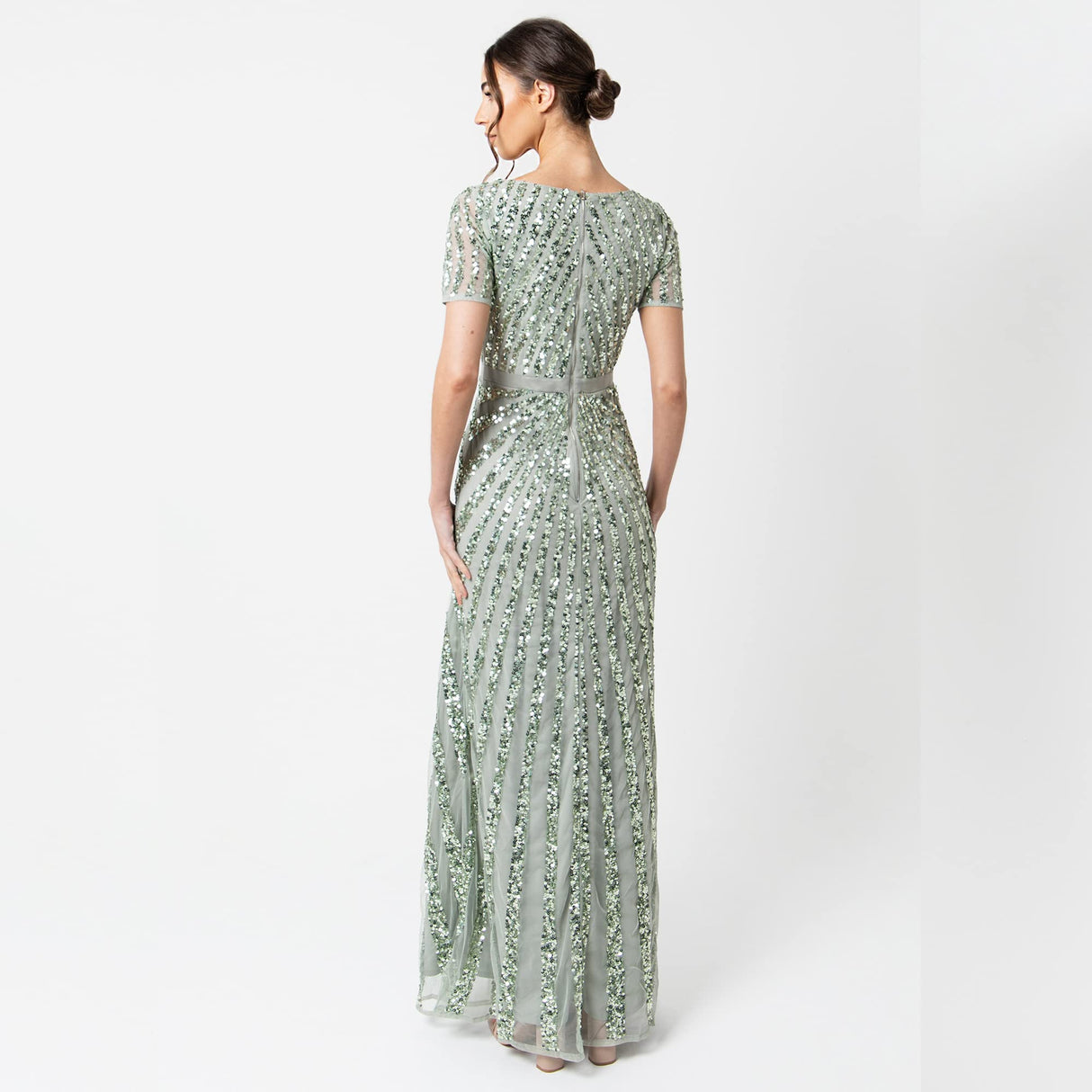 Maya Deluxe Abendkleid Pailletten Maxi Elegant für Hochzeit Vestido de la Dama de Honor De Las Mujeres, Verde, 46