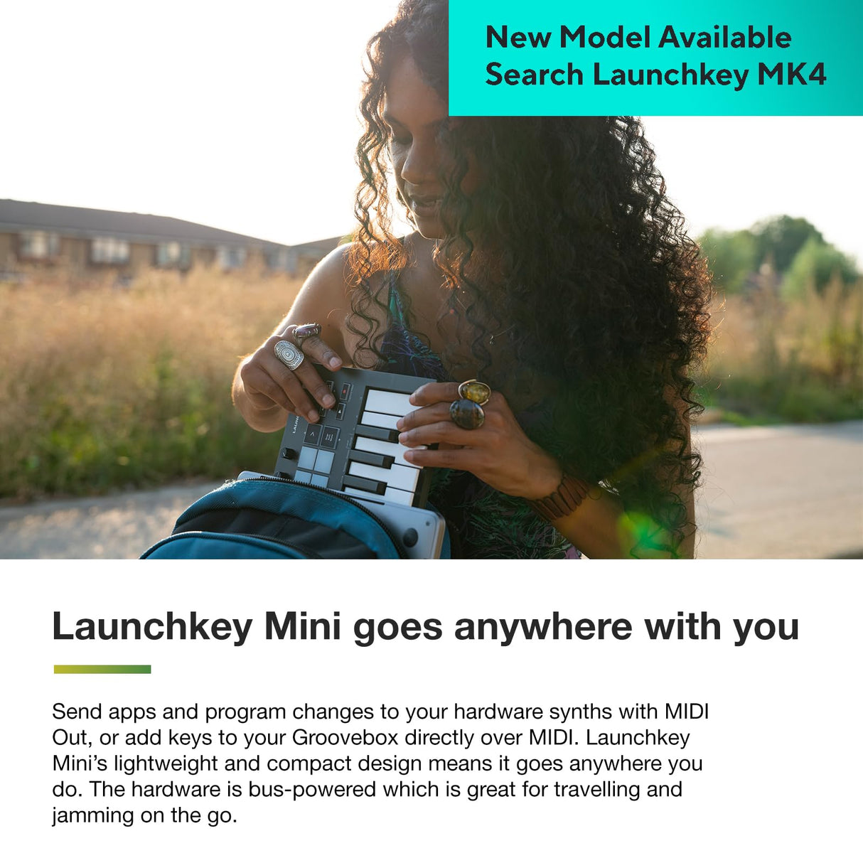 Novation Launchkey Mini [MK3] — Controlador de teclado MIDI de 25 teclas portátil con USB e integración de DAW. Modo de acordes fijos y arpegiador — para producción musical