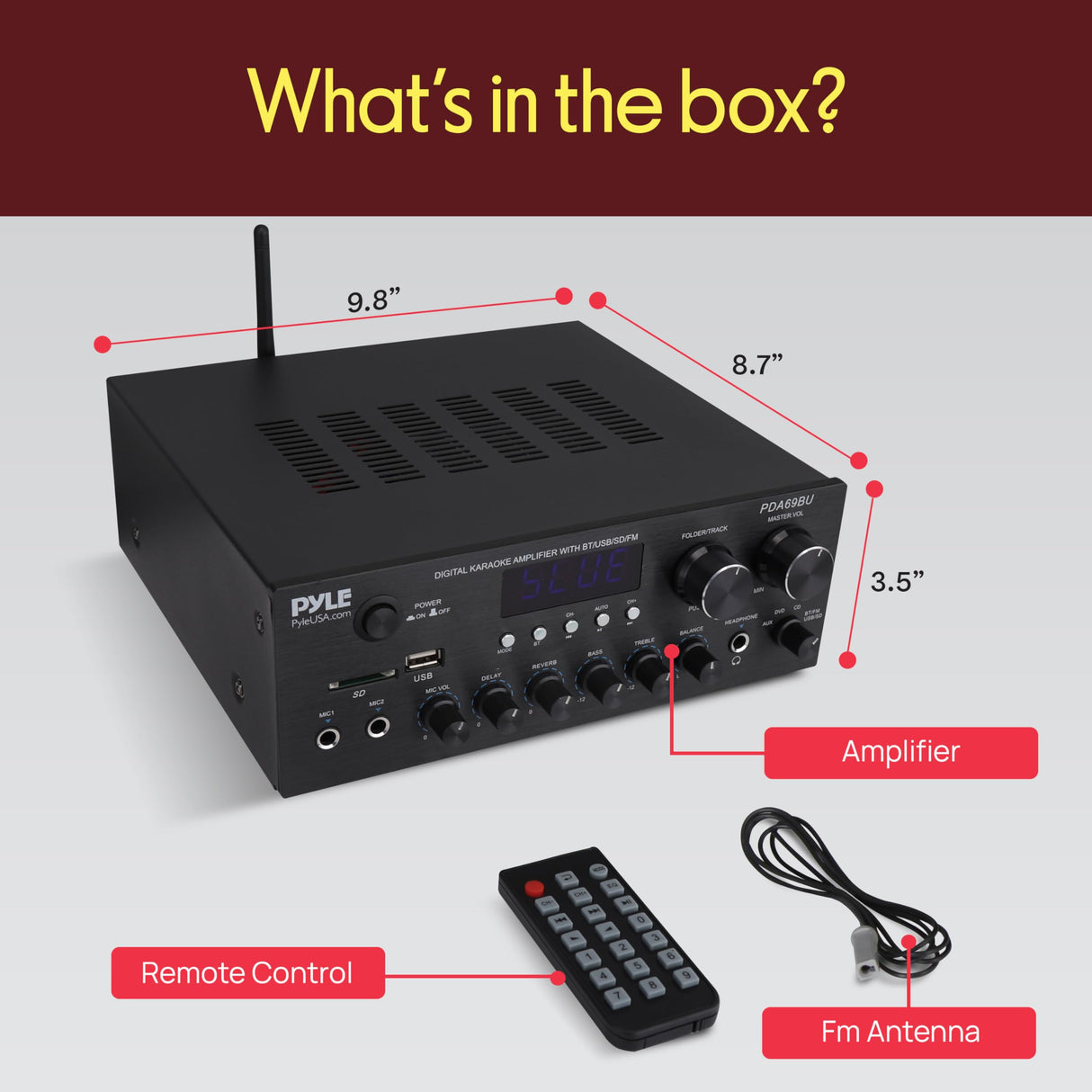 Pyle Amplificador estéreo Audio Receptor Sistema de Sonido con Bluetooth Wireless Streaming, MP3/USB/SD/AUX/FM Radio