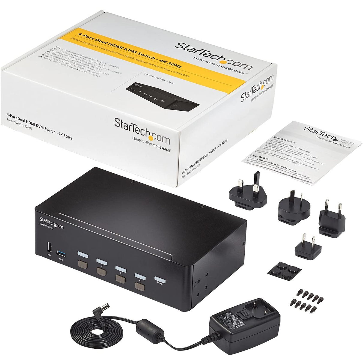 StarTech.com Switch Conmutador KVM de 4 Puertos HDMI - 4K de 30Hz - de Pantalla Doble