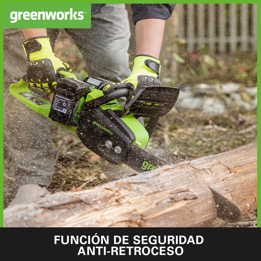 Greenworks 48V (24V x 2) Motosierra a Batería con Motor sin Escobillas, Barra de 35 cm, Velocidad de Cadena de 20 m/s, Autoengrasado, Con dos 4Ah y Cargador Doble, Garantía de 3 Años-GD24X2CS36K4X