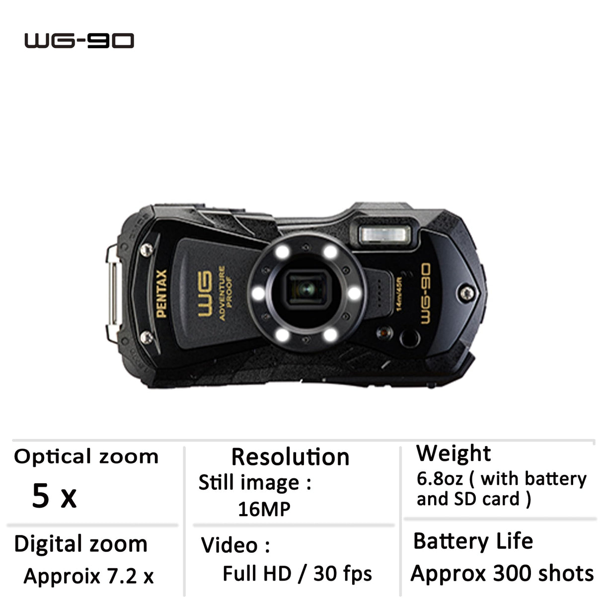 PENTAX WG-90 Digitalcamera Black