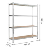 KG KITGARDEN Estantería Metálica Almacenaje de Acero Galvanizado con 4 Baldas de MDF, 180x150x40cm