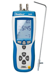 PeakTech, Manómetro de presión diferencial y medidor de velocidad del aire 2 en 1 con tubo de Pitot, manómetro de presión diferencial con USB, masa de aire y temperatura del aire