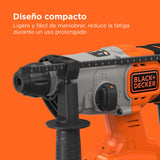 BLACK+DECKER Taladro percutor SDS-Plus a batería 18V, baterías de iones de litio 2,5Ah, potente energía de impacto 1,2J, caja del kit, BCD900E2K-QW