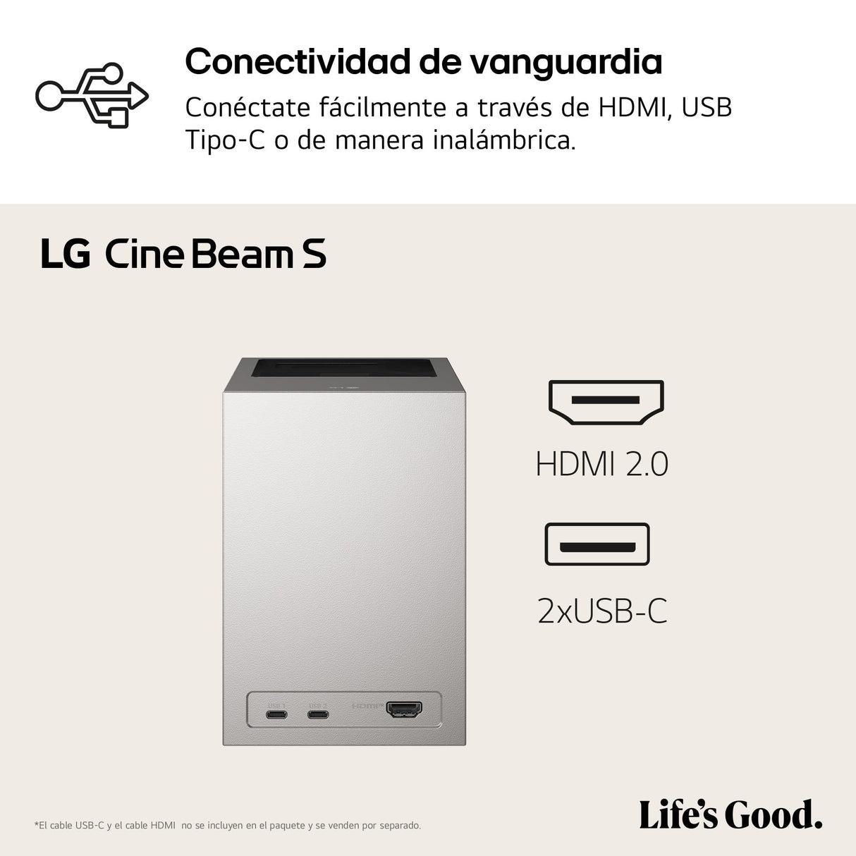 LG PU615U - Proyector CineBeam S, 4K UHD, 40 hasta 100", Smart TV con webOS, Tiro Ultra Corto, Láser RGB 500 Lúmenes, Dolby Atmos, HDMI eARC y USB-C