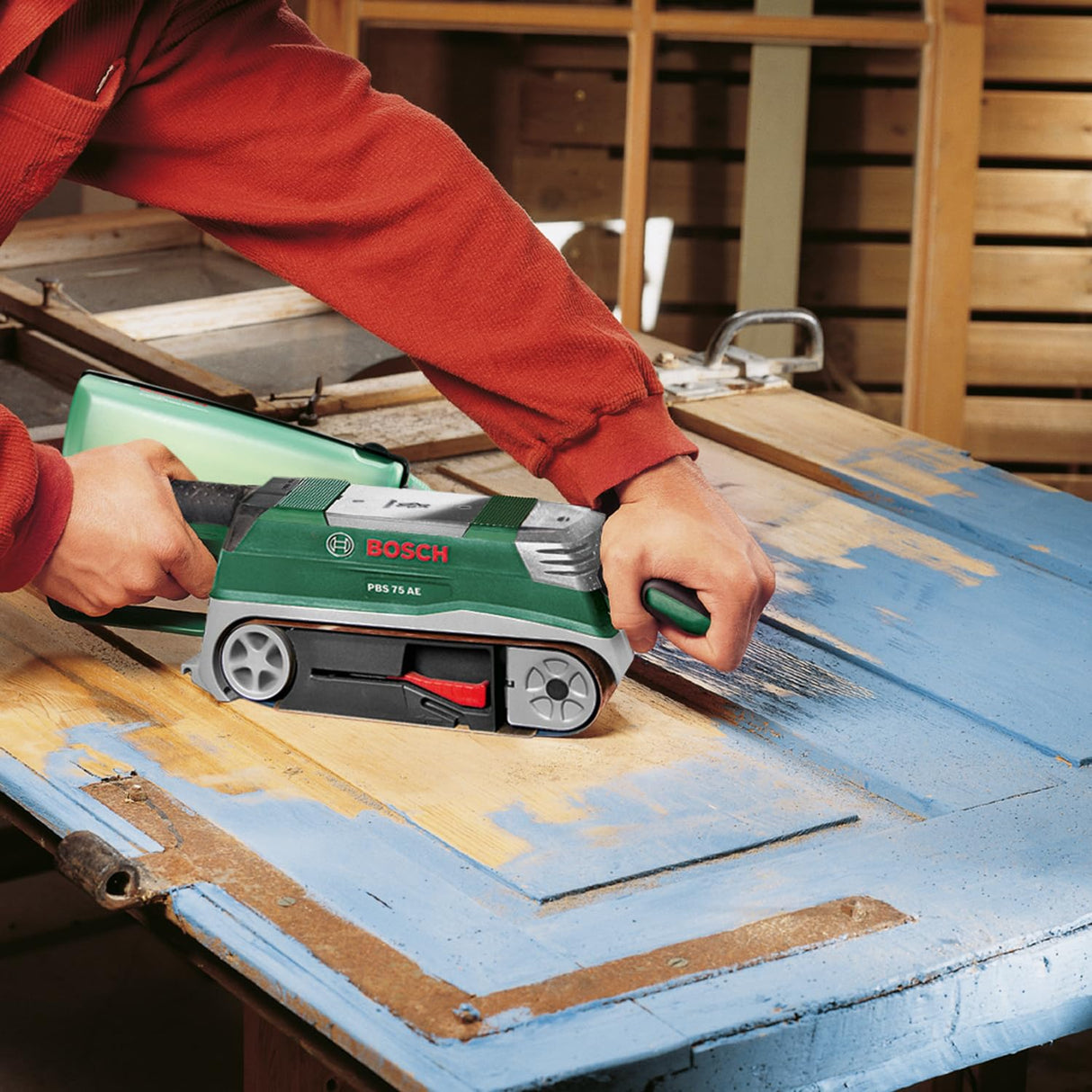 Bosch Home and Garden Set Lijadora de banda, Verde, 750 W y Maletín