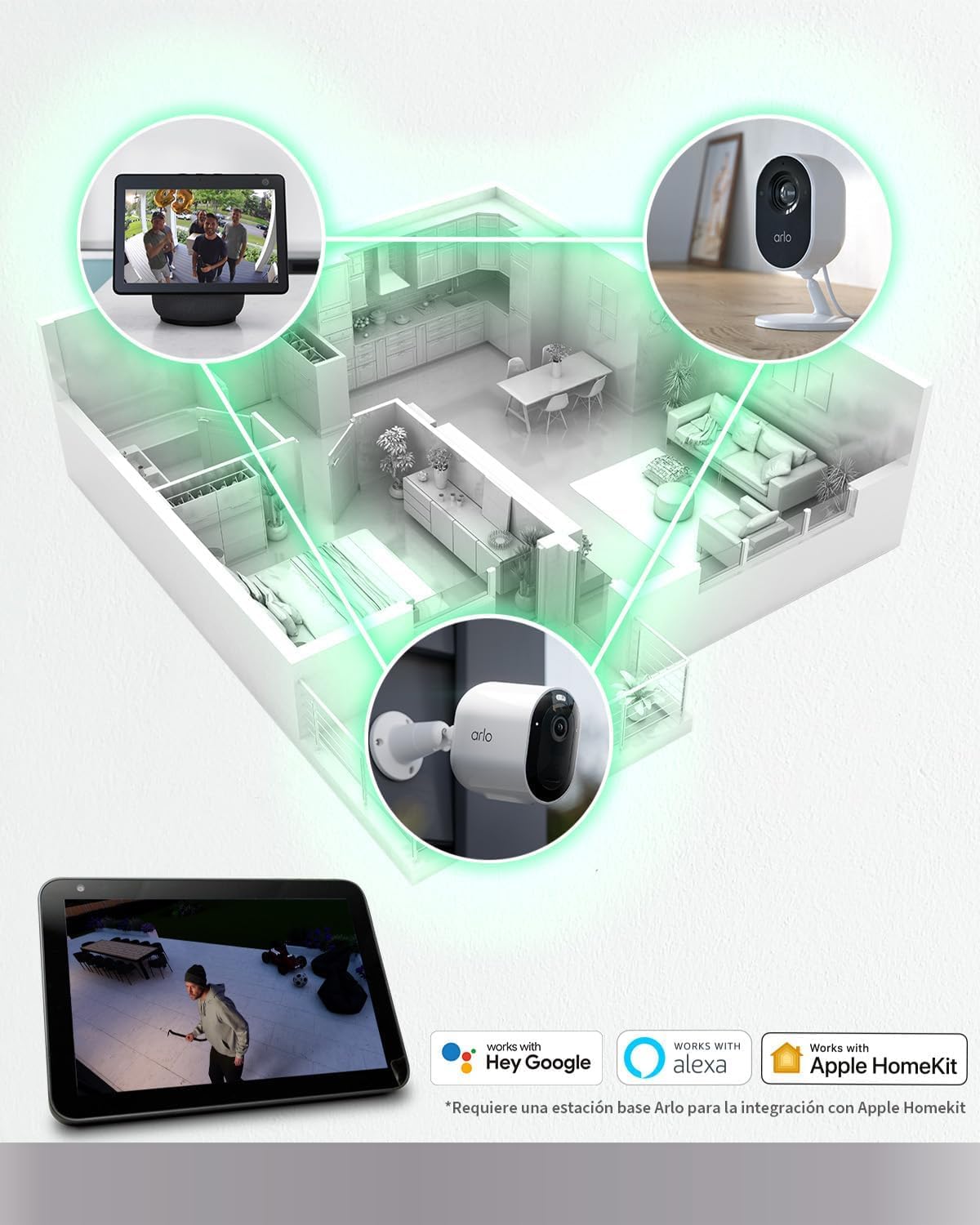 Arlo Pro 5 Camara de Vigilancia WiFi Exterior 2K, Camara Vigilancia WiFi Interior, Sensor de Movimiento, Alarmas Para Casa, Visión Nocturna Color, Sirena, Prueba Arlo Secure Incluida, 1 Cámara, Blanca
