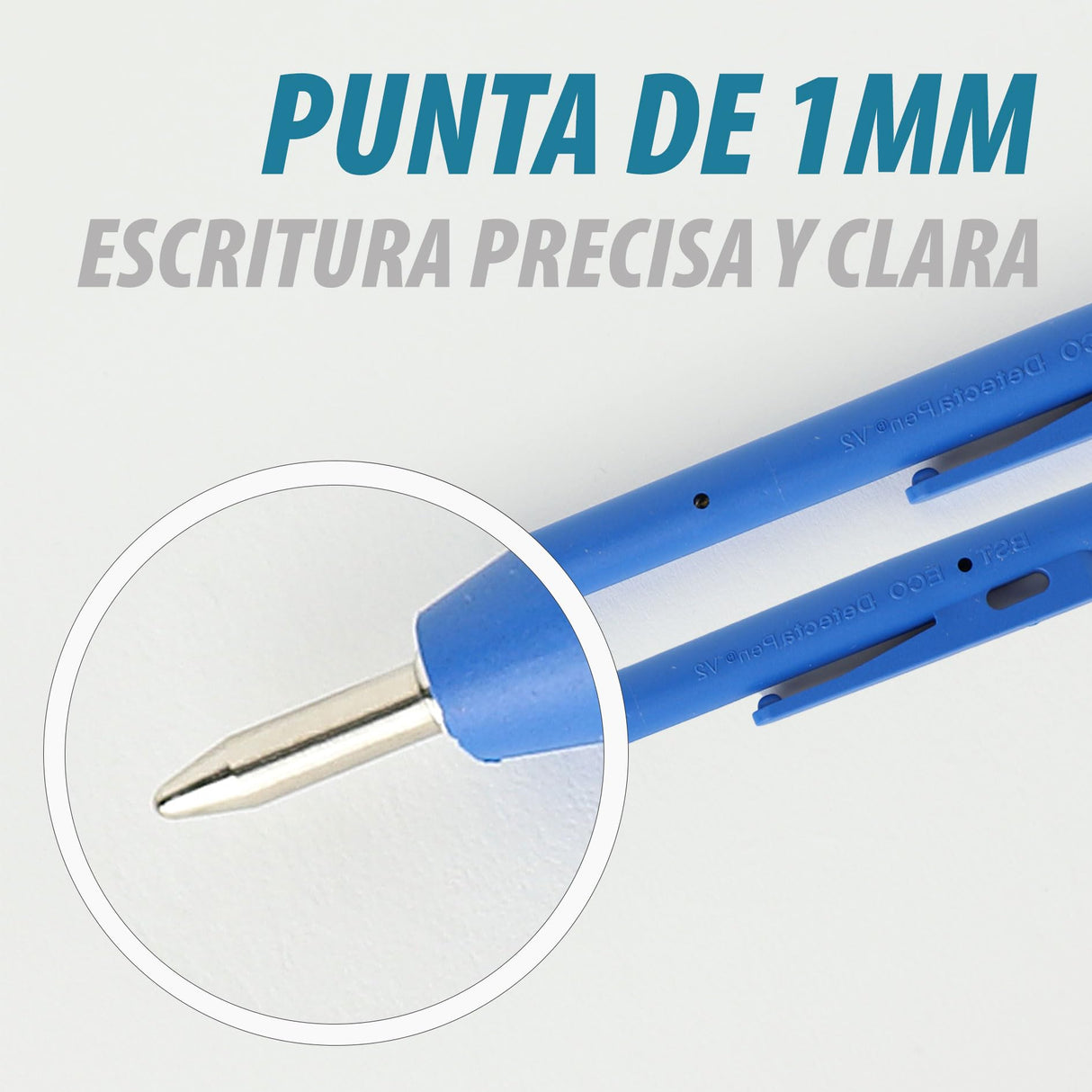 Maya Bolígrafo ECO V2.0. con Clip Detectable Metales y Rayos X. Escritura Segura y Antibacteriana. Durabilidad 2800m. Grado Alimentario. Tinta Azul.