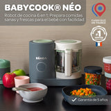 BÉABA Babycook Neo, Robot de cocina infantil, tritura, cocina y cuece al vapor, Rápido en 15 minutos, Recipiente de vidrio y cesta de acero inoxidable, Para Bebés y Niños, Gris mineral