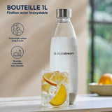 Sodastream Terra - Máquina de agua con gas y soda | Pack 1 botella de 1 l, acabado de acero inoxidable, compatible con lavavajillas + 1 recarga de gas de 60 l para clips, color blanco