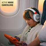JBL Junior 470 NC, Auriculares supraaurales e inalámbricos para niños, Bluetooth, cancelación Activa de Ruido, volúmen hasta 85 dB, 50 hrs de batería, Set de Pegatinas, Plegables, Blanco