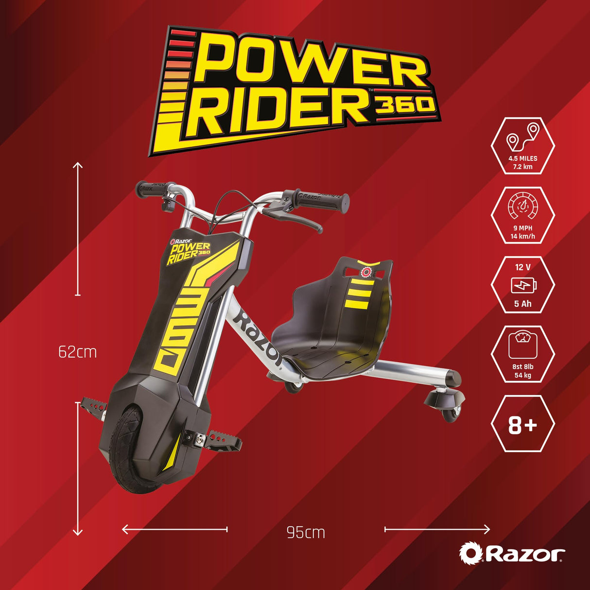 Razor Powerrider 360 Vehículo Eléctrico, Niños, Amarillo, Talla Única