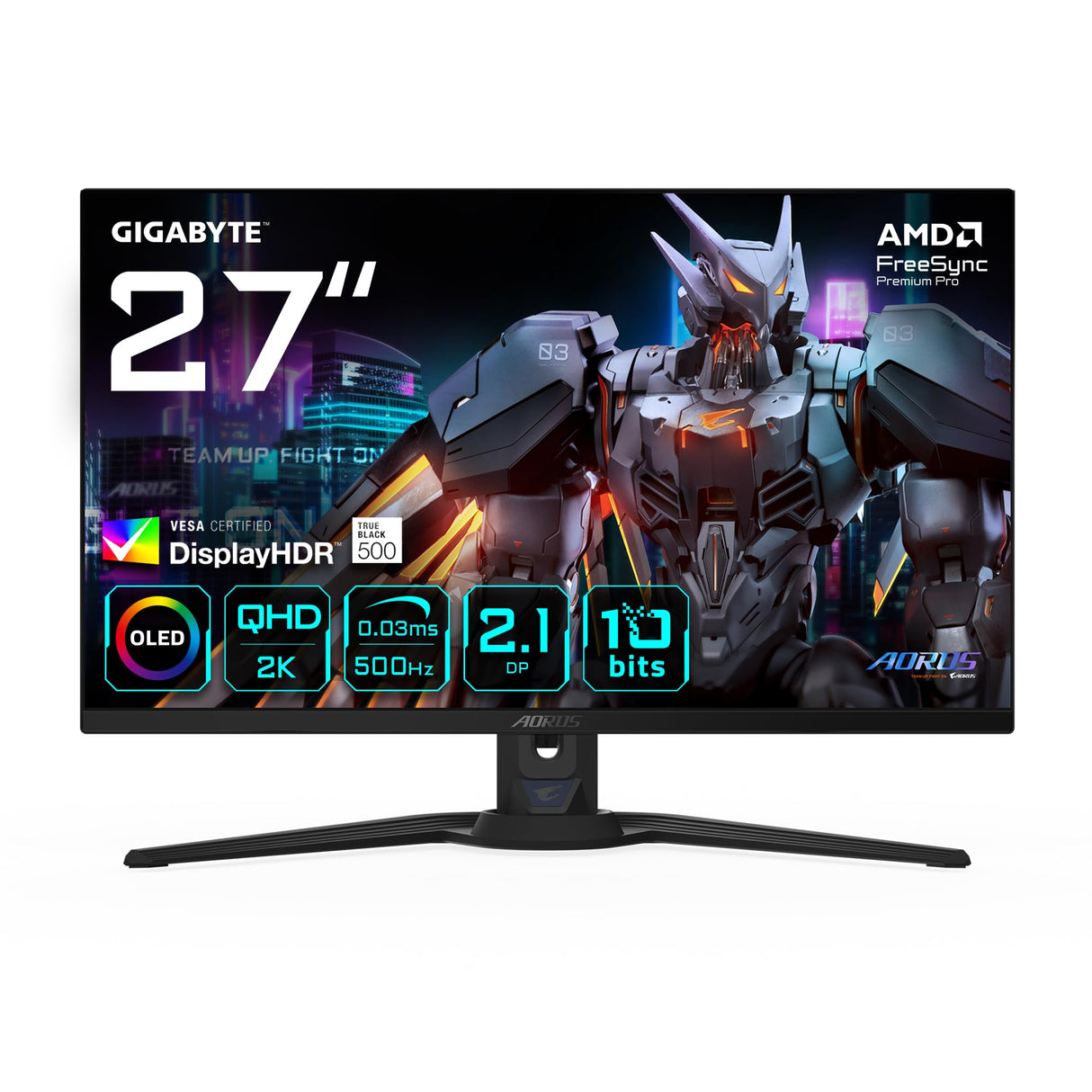 GIGABYTE AORUS FO27Q5P Monitor Gaming OLED QHD – 2560 x 1440, 500Hz, 0,03ms, KVM, 300 CD/m², FreeSync Premium Pro, DisplayHDR True Black 500, DisplayPort 2.1