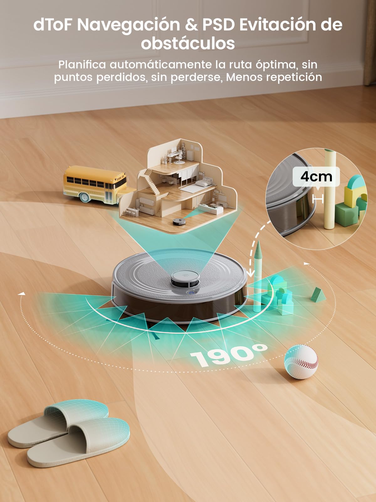 LEFANT M2S Robot Aspirador y Fregasuelos con Detección de Obstáculos 190° PSD, Navegación dToF, 240min, 10000Pa de Succión, Limpieza Personalizada, Detección de Alfombras, Mapeo Multiplanta, Gris