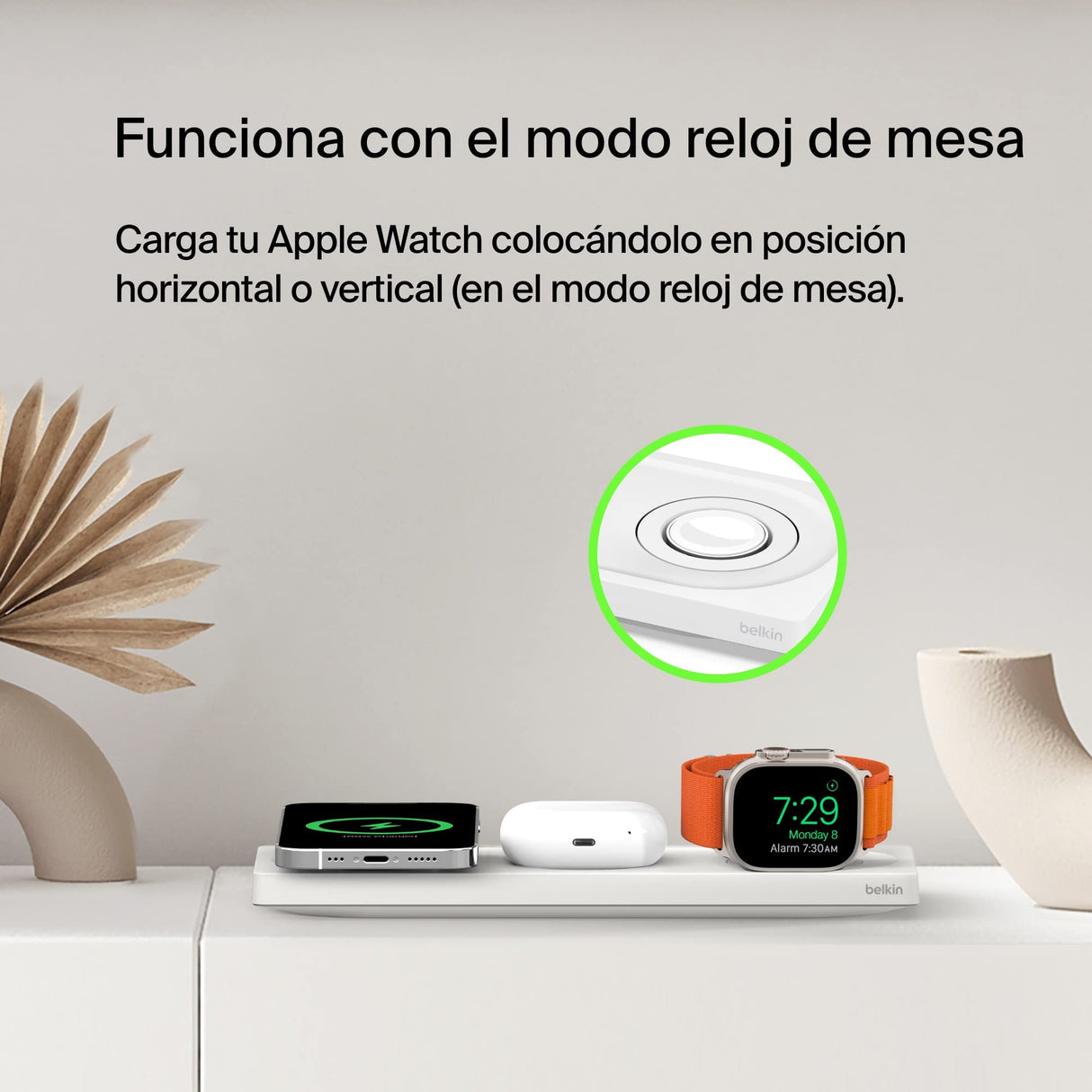 Belkin cargador MagSafe 3 en 1, certificación MFi, carga inalámbrica rápida portátil para serie de iPhone 15, iPhone 14, 13, 12, Apple Watch Series 9, 8 y posteriores, AirPods 2 y AirPods Pro