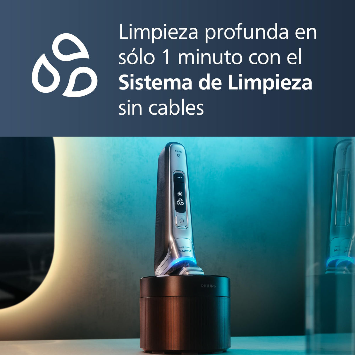 Philips S9000, Afeitadora Eléctrica Hombre, Máquina de Afeitar Barba en Seco y Mojado con Tecnología SkinIQ, Cortapatillas Desplegable, Centro de Limpieza, Soporte de Carga, Estuche de Viaje, S9975/54