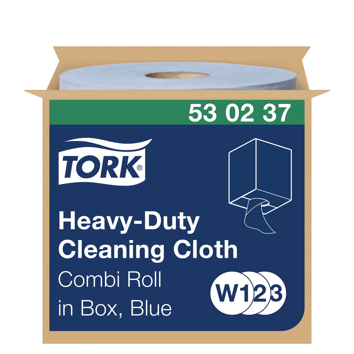 Tork 530237 Paño de limpieza industrial ultrarresistente Premium / 1 capa/Papel multiuso compatible con los sistemas W1, W2 y W3 / 1 bobina x 60,8 m de largo/color azul