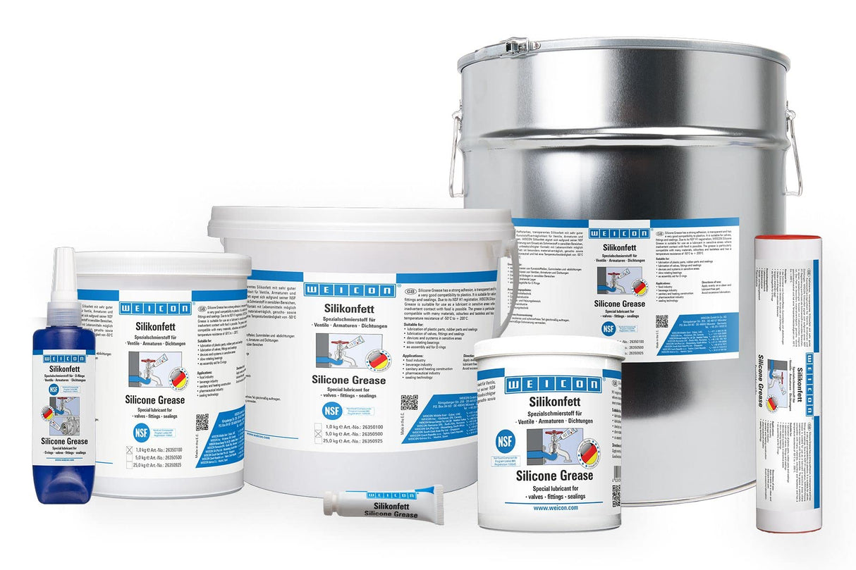 WEICON Grasa de silicona HV 25 kg, Grasa de silicona apta para válvulas, accesorios y juntas, Grasa lubricante transparente