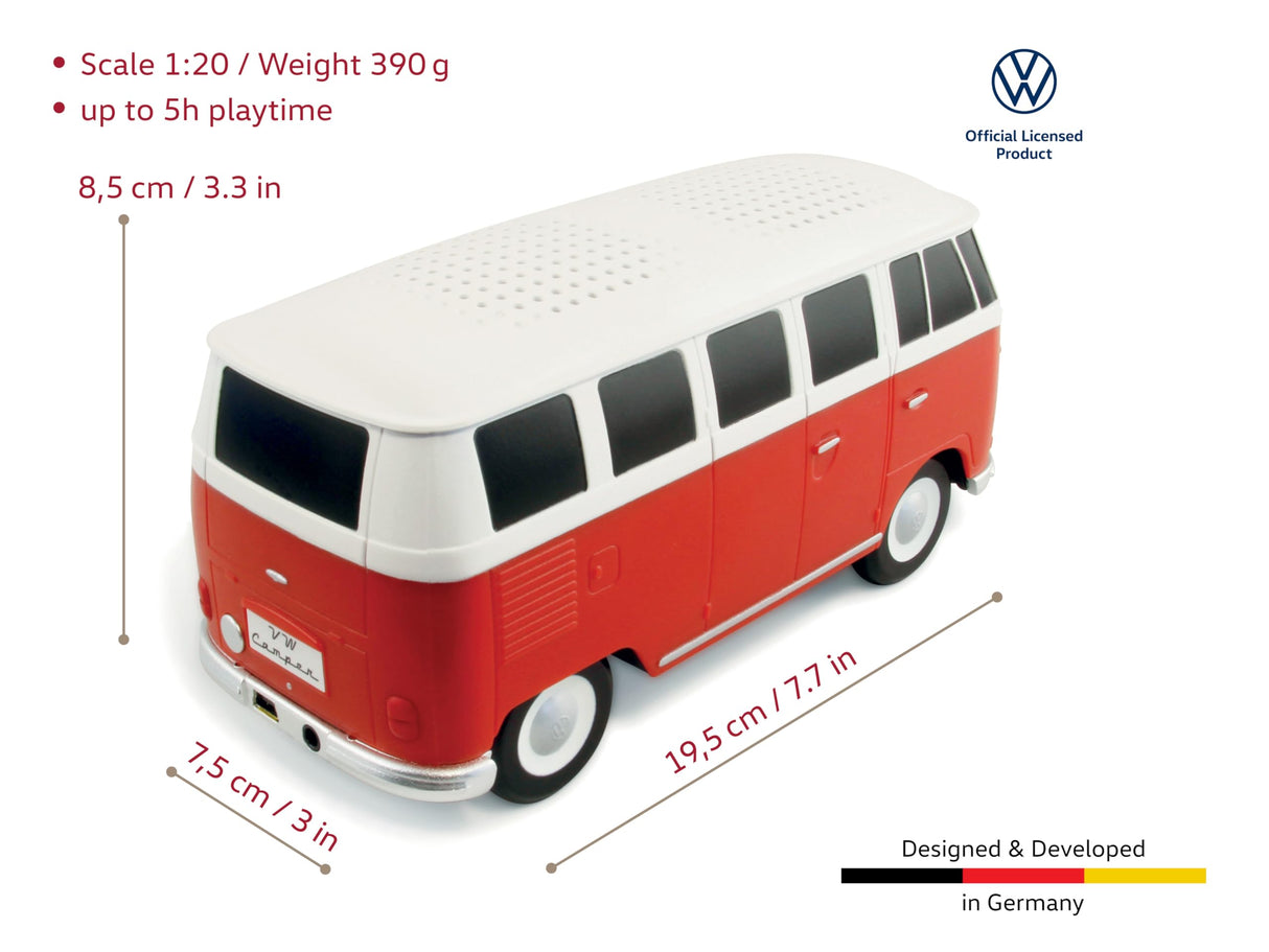 BRISA VW Collection - Altavoz portátil Bluetooth inalámbrico Volkswagen T1 Camper Bus (Escala: 1:20/Bus Clásico/Rojo)