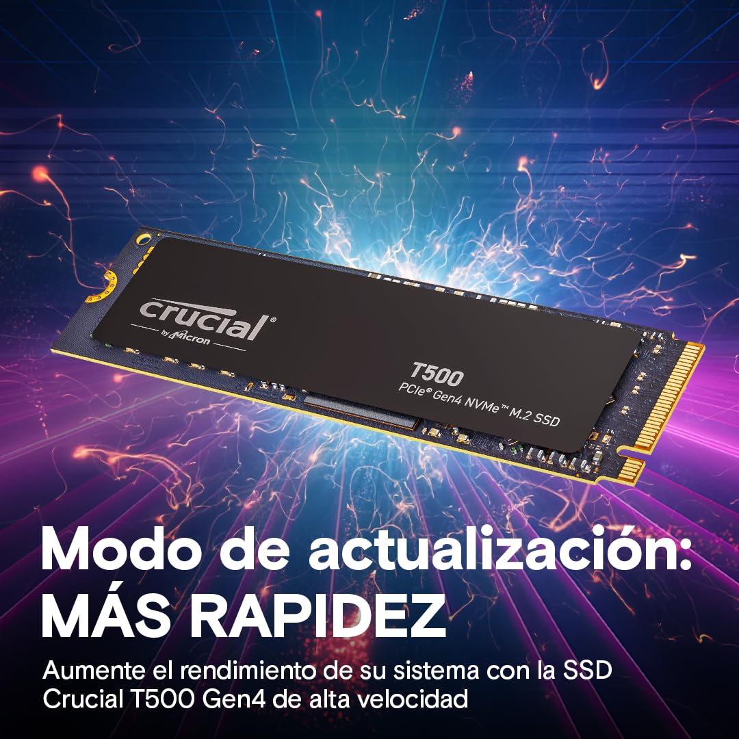 Crucial T500 SSD 2TB PCIe Gen4 NVMe M.2 SSD Interno Gaming, hasta 7400 MB/s, TLC NAND, Compatible con Ordenador Portátil y de Sobremesa, Disco Duro SSD, Microsoft DirectStorage - CT2000T500SSD8