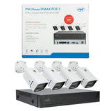 Kit de videovigilancia PNI House IPMAX PoE 3, NVR con 4 Puertos PoE, 4 cámaras con 3MP, Exterior, Power Over Ethernet, detección de rostros