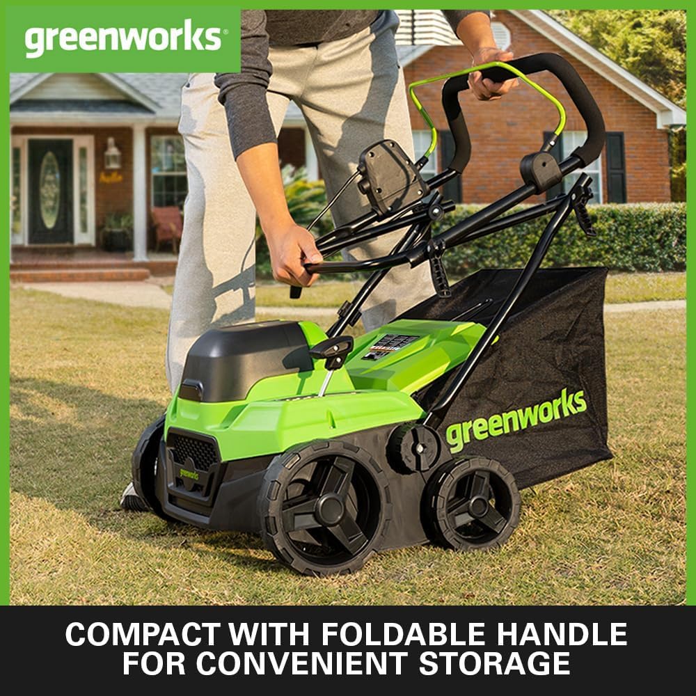 Greenworks Cortacésped de Batería Escarificador Rastrillo a Motor sin Escobillas 3100 RPM, Ancho 38cm, 5 Profundidades, Caja Recolección 45 L SIN Batería 40V y Cargador, Garantía 3 Años GD40SC38II
