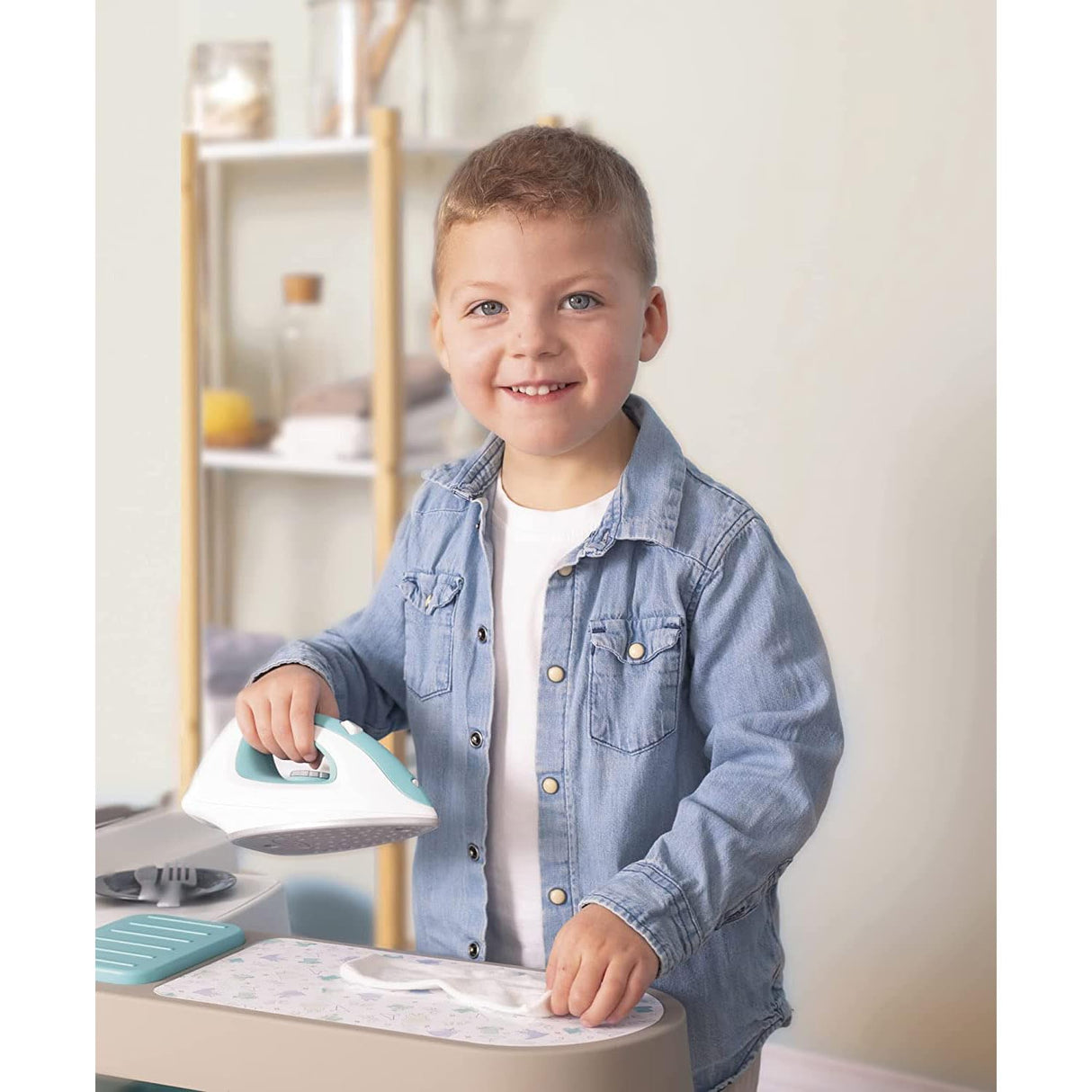 Smoby- Cocina de Juguete Cleaning, 2-en-1, con Funciones de Cocina y Limpieza, con Lavadora, Tendedero, Plancha, Adecuado a Partir de 3 Años (7600311050)
