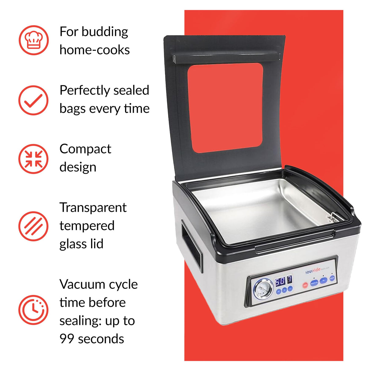 SousVideTools [SVT-03100] iVide Selladora al vacío con cámara, sistema de sellado al vacío y conservación de alimentos, adecuado para alimentos secos y húmedos, compartimento de sellado de 300 mm
