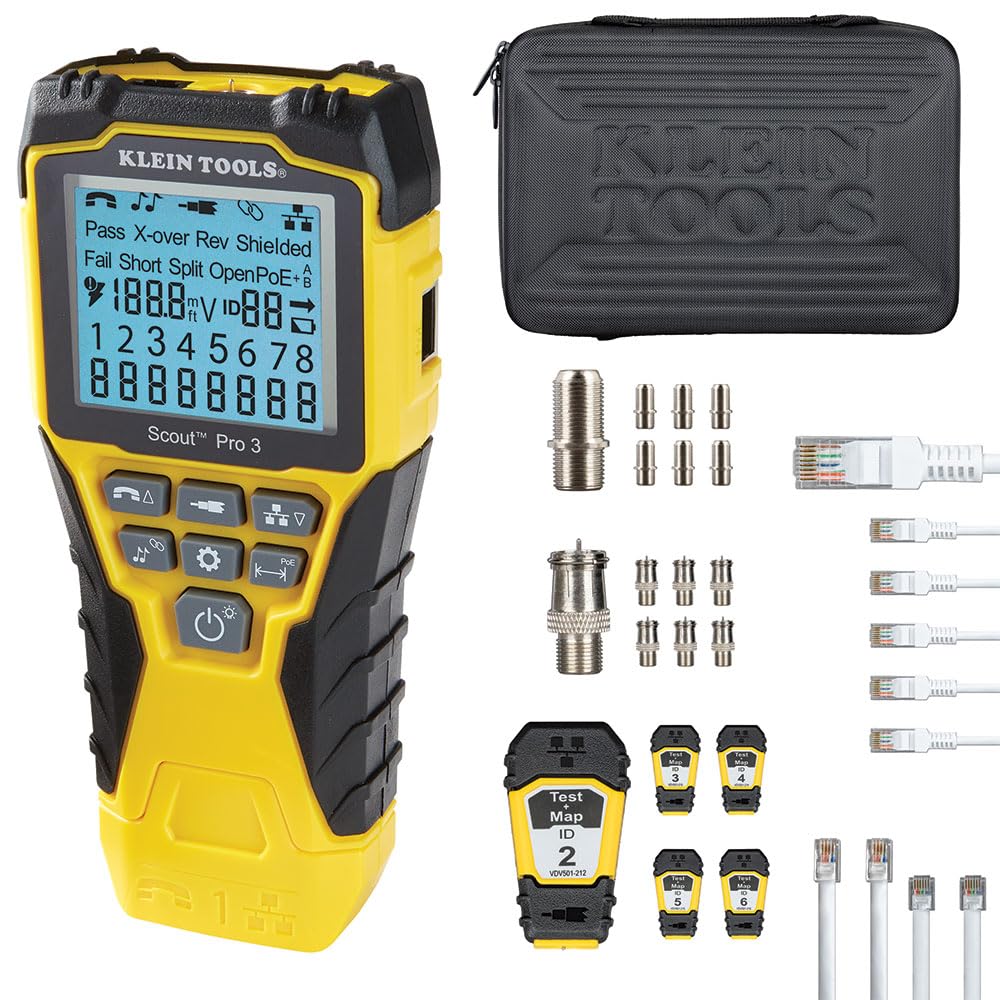 Probador de cables, Scout Pro 3 con control remoto Test-n-Map, incluye controles remotos #2 - #6, prueba cable de voz, datos y video, Klein Tools VDV501-853