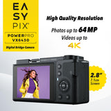 Easypix PowerPro VX6430 - Cámara compacta con WiFi, Zoom óptico de 10x, resolución de hasta 64 MP, Pantalla de 2,8 Pulgadas, Conector de micrófono