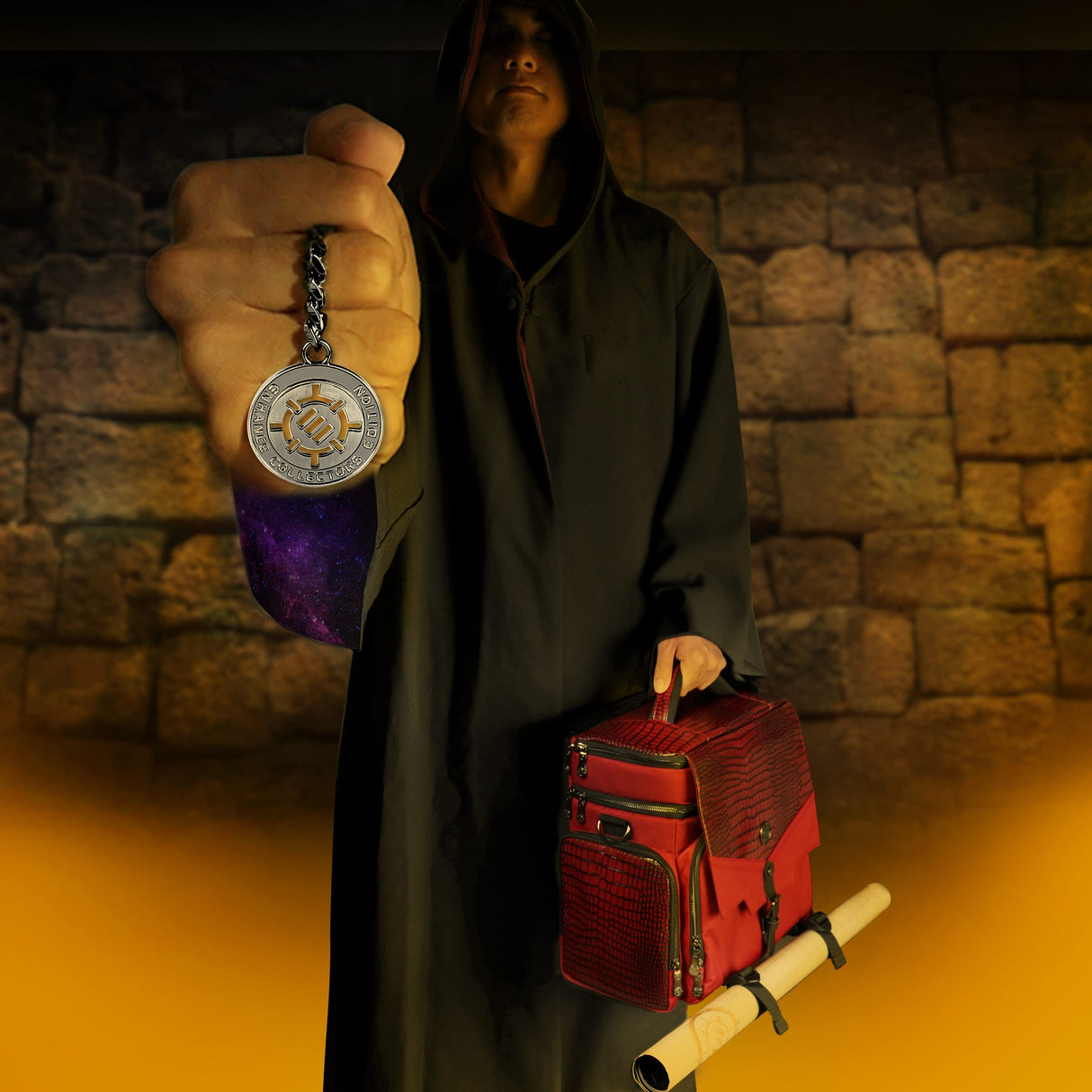 ENHANCE DND Bag - Bolsa de Accesorios RPG Dungeons and Dragons con Almacenamiento de minis, Soporte para Alfombrillas, Bolsillos para Dados, se Adapta a 4-8 Libros, Rojo dragón, Personalizable