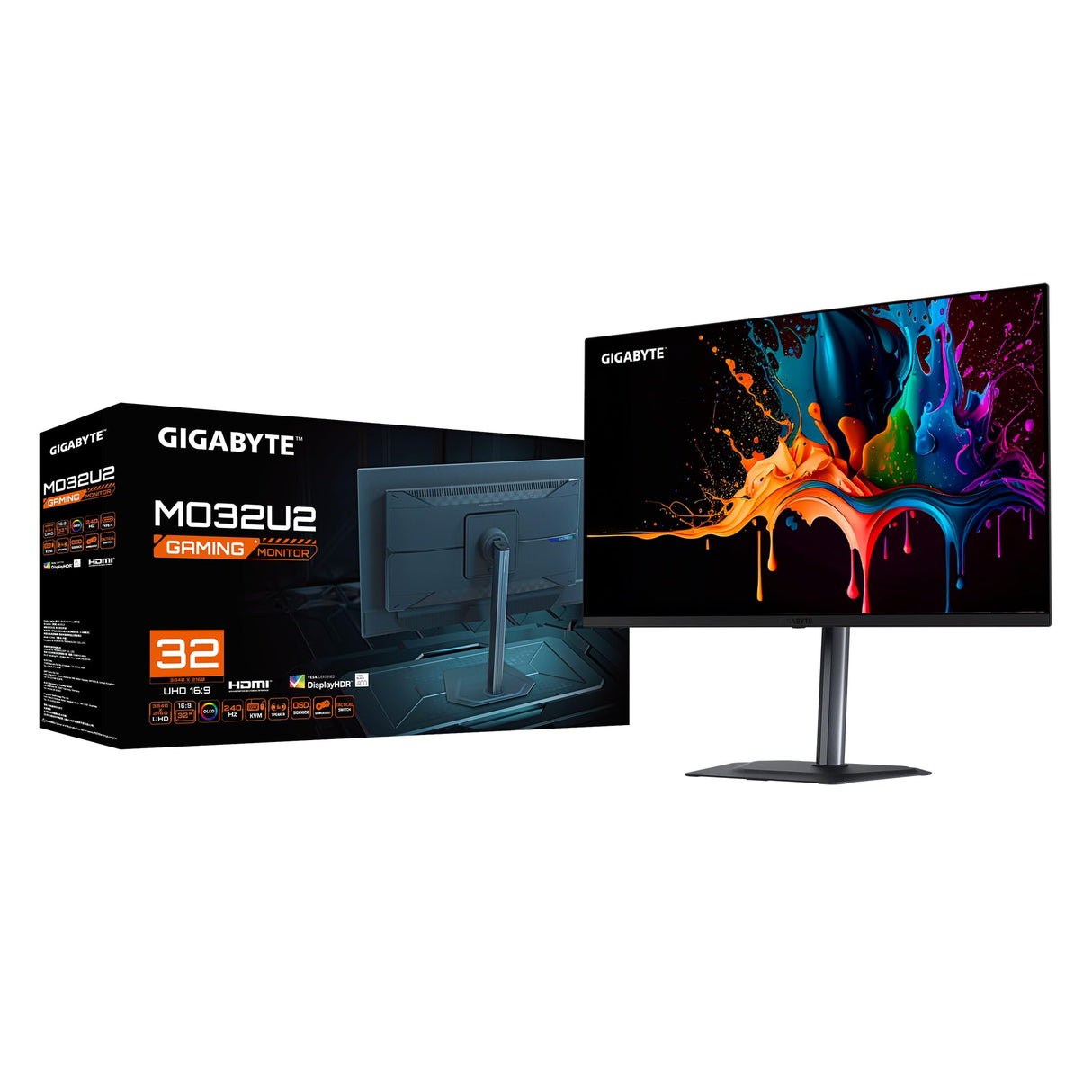 GIGABYTE MO32U2 Monitor Gaming OLED 32” 4K UHD - 3840 x 2160, 240Hz, 0.03ms, 250 CD/m², G-Sync Compatible, FreeSync Premium Pro, Display HDR True Black 400, HDMI 2.1, DisplayPort 1.4