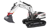 Amewi Excavadora G451E de Metal Parcial 1:14, RTR, Sonido, luz, Blanco RC Control Remoto