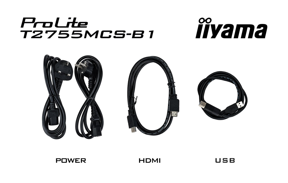 iiyama T2755MSC-B1 27" IPS Bonded PCAP 10P Táctil, 1920x1080, Flat Bezel Free Glass Front, HDMI, Displayport, 360cd/m², USB Hub 2X 3.2, Altavoces, Cámara Web incorporada & Micrófono, Bookstand