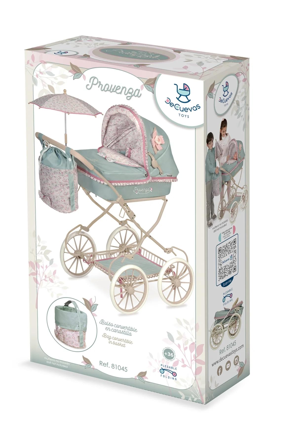 Coche Muñeca Plegable Con Sombrilla Provenza 46X68X81Cm. Bolso Convertible En Canastilla.