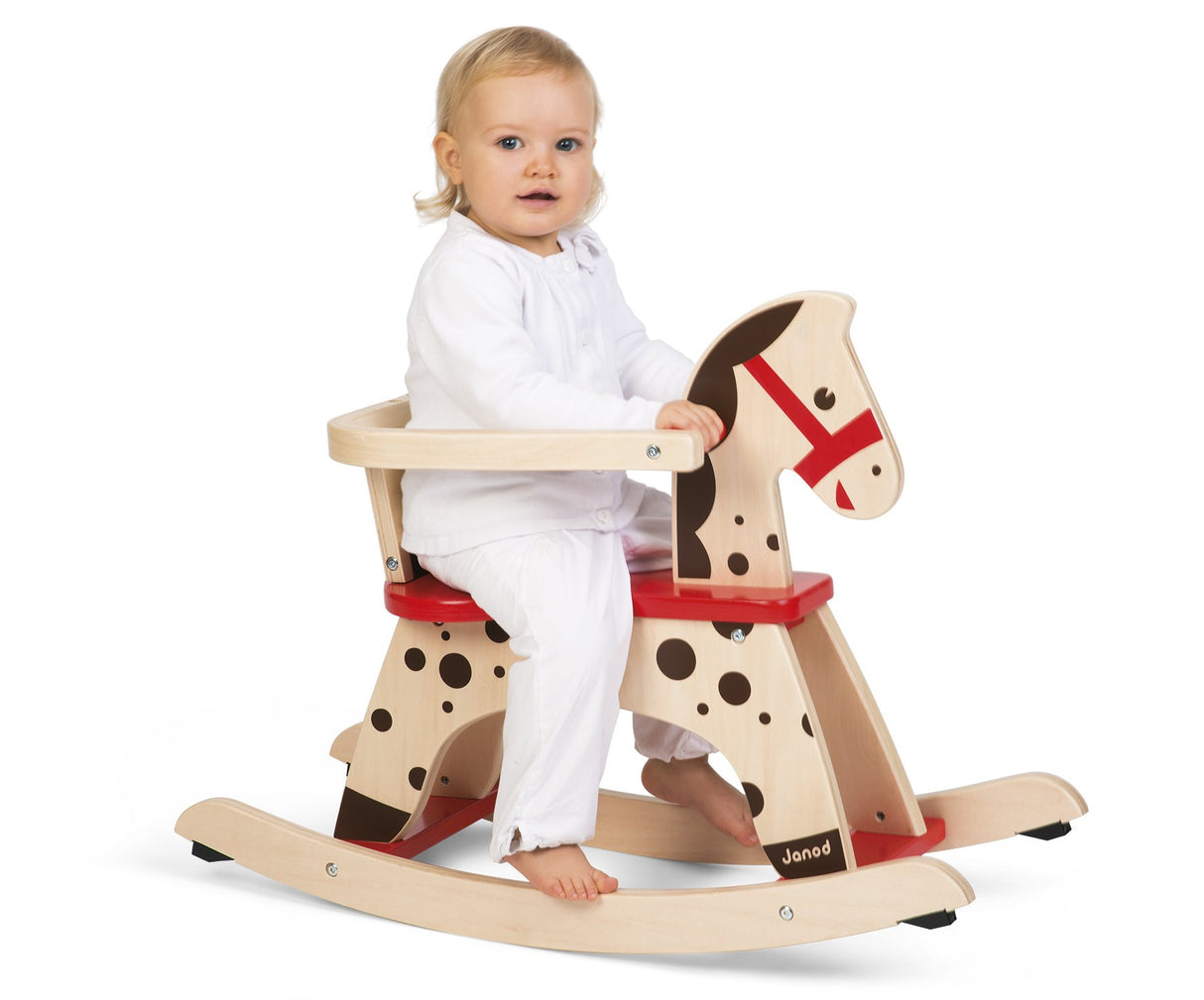 Janod - Caballito de Madera Caramel - Juguete para Primeros Años - Aprendizaje del Equilibrio - Desde 1 año, J05984, Marrón y Rojo